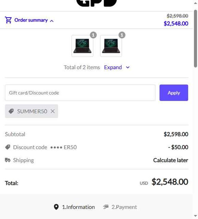 GPD-MiniPC checkout page showing GPD-MiniPC promo code box | Screenshot taken by SimplyCodes community member on Sep 18, 2025