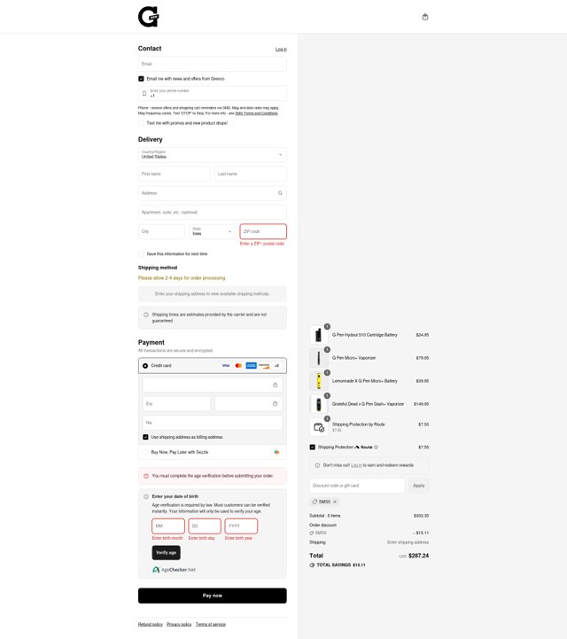 G Pen checkout page showing G Pen discount code box | Screenshot taken by SimplyCodes community member on Sep 4, 2025