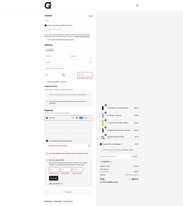 G Pen checkout page showing G Pen discount code box | Screenshot taken by SimplyCodes community member on Sep 4, 2025