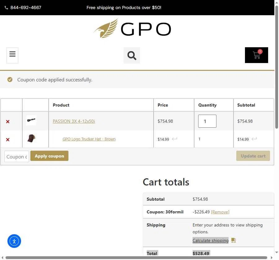 GPO USA checkout page showing GPO USA promo code box | Screenshot taken by SimplyCodes community member on Sep 23, 2025