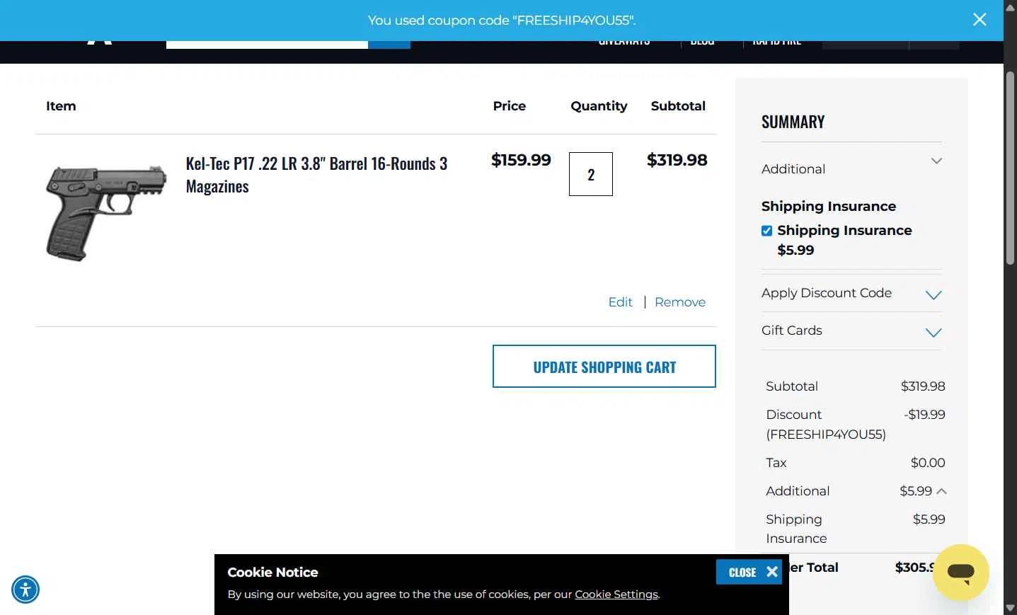 Grab A Gun checkout page showing Grab A Gun discount code box | Screenshot taken by SimplyCodes community member on Dec 1, 2025