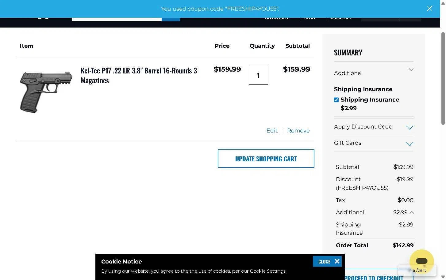 Grab A Gun checkout page showing Grab A Gun discount code box | Screenshot taken by SimplyCodes community member on Jan 1, 2026