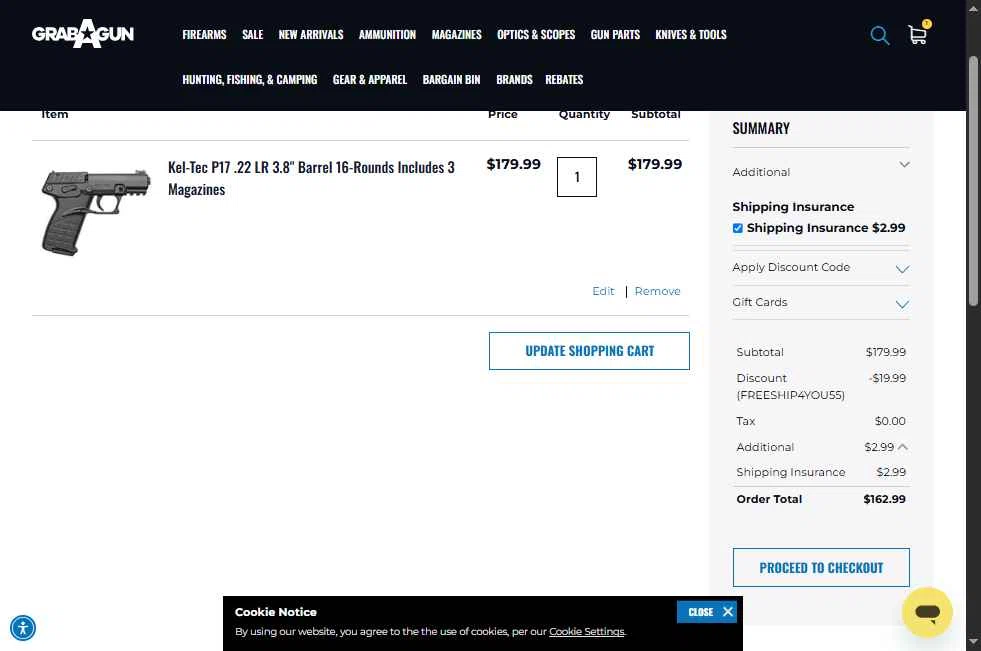 Grab A Gun checkout page showing Grab A Gun discount code box | Screenshot taken by SimplyCodes community member on Nov 2, 2025