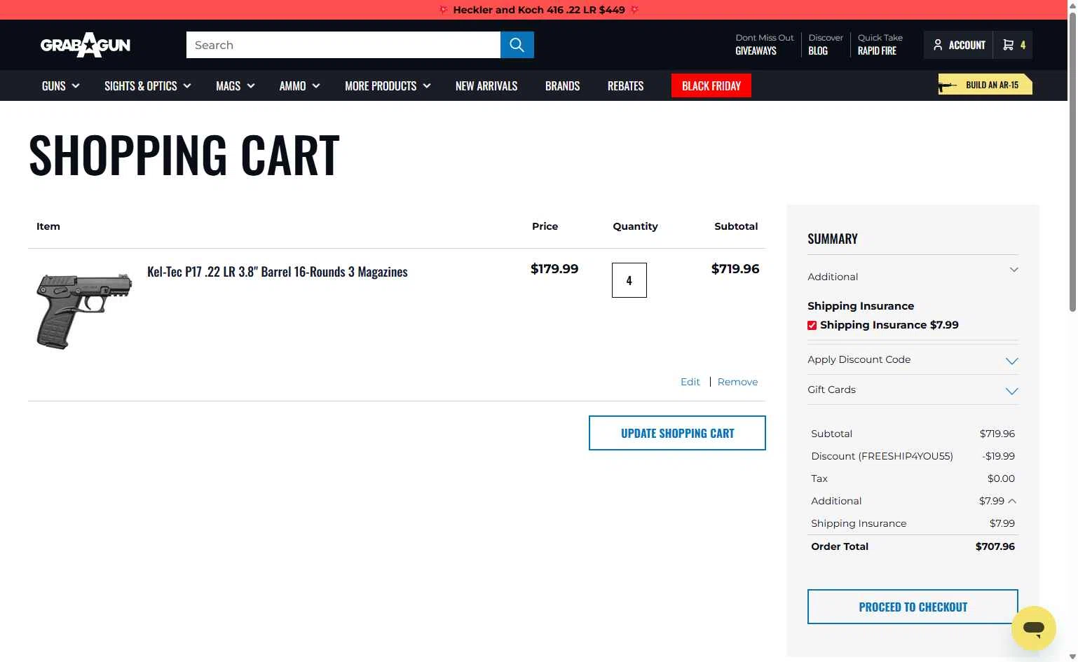 Grab A Gun checkout page showing Grab A Gun discount code box | Screenshot taken by SimplyCodes community member on Nov 27, 2025