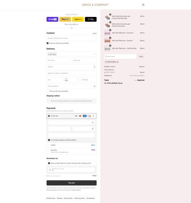 Grace & Company checkout page showing Grace & Company promo code box | Screenshot taken by SimplyCodes community member on Aug 27, 2025