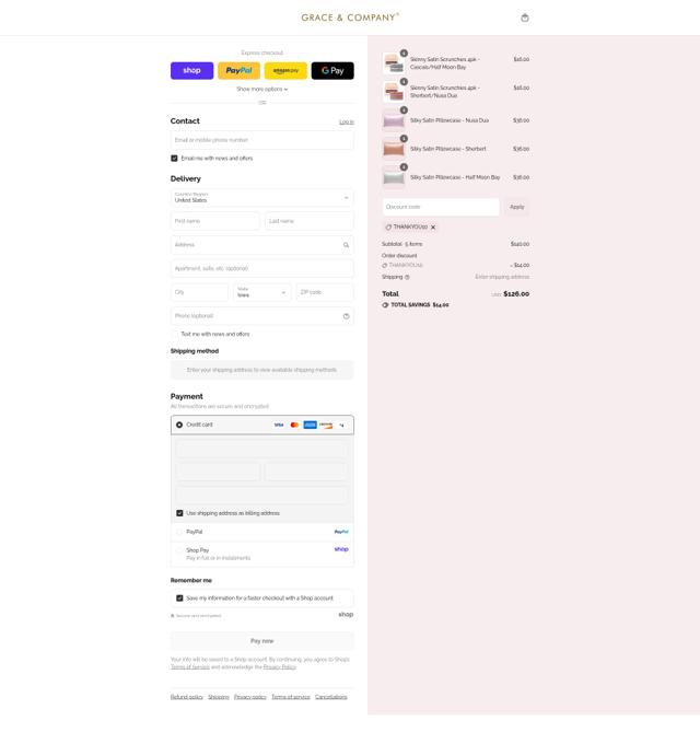 Grace & Company checkout page showing Grace & Company promo code box | Screenshot taken by SimplyCodes community member on Sep 9, 2025