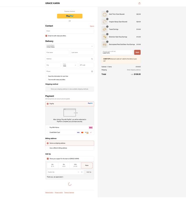 Grace Karin checkout page showing Grace Karin discount code box | Screenshot taken by SimplyCodes community member on Sep 15, 2025