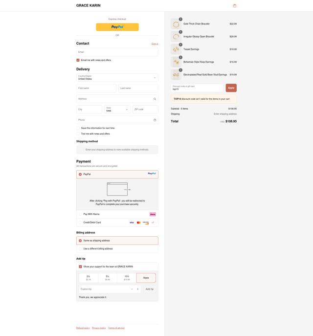 Grace Karin checkout page showing Grace Karin discount code box | Screenshot taken by SimplyCodes community member on Sep 15, 2025