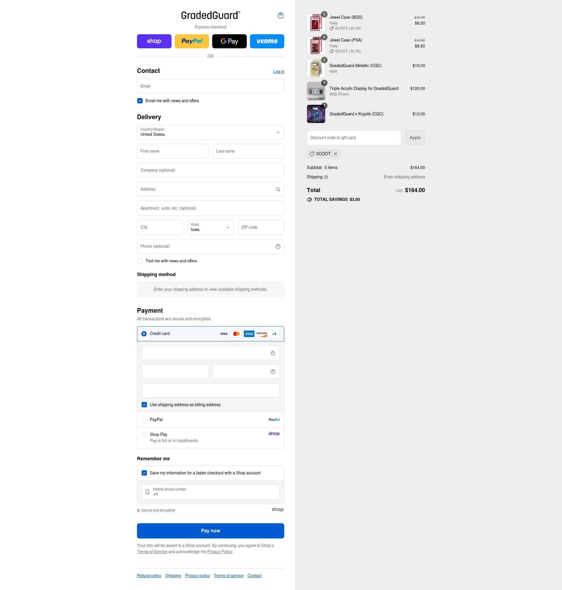 GradedGuard checkout page showing GradedGuard discount code box | Screenshot taken by SimplyCodes community member on Sep 4, 2025