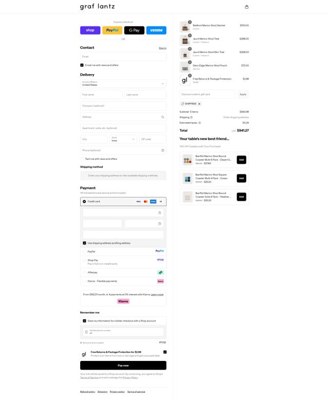 Graf Lantz checkout page showing Graf Lantz promo code box | Screenshot taken by SimplyCodes community member on Sep 12, 2025
