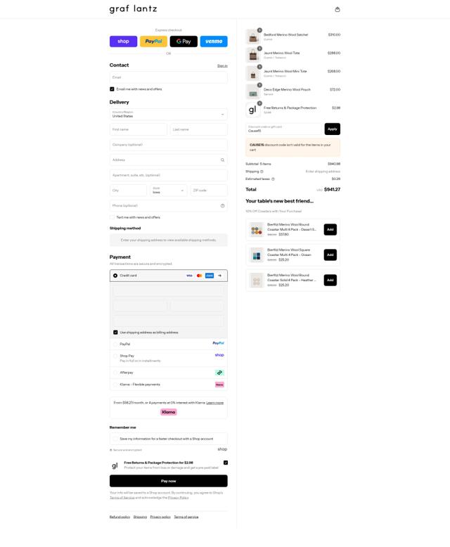 Graf Lantz checkout page showing Graf Lantz promo code box | Screenshot taken by SimplyCodes community member on Sep 12, 2025