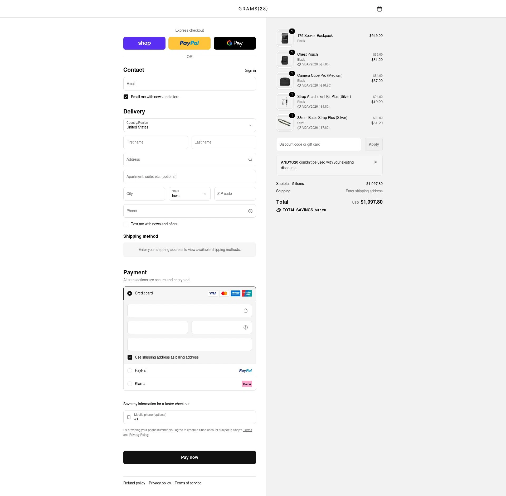 GRAMS28 checkout page showing GRAMS28 discount code box | Screenshot taken by SimplyCodes community member on Feb 11, 2026