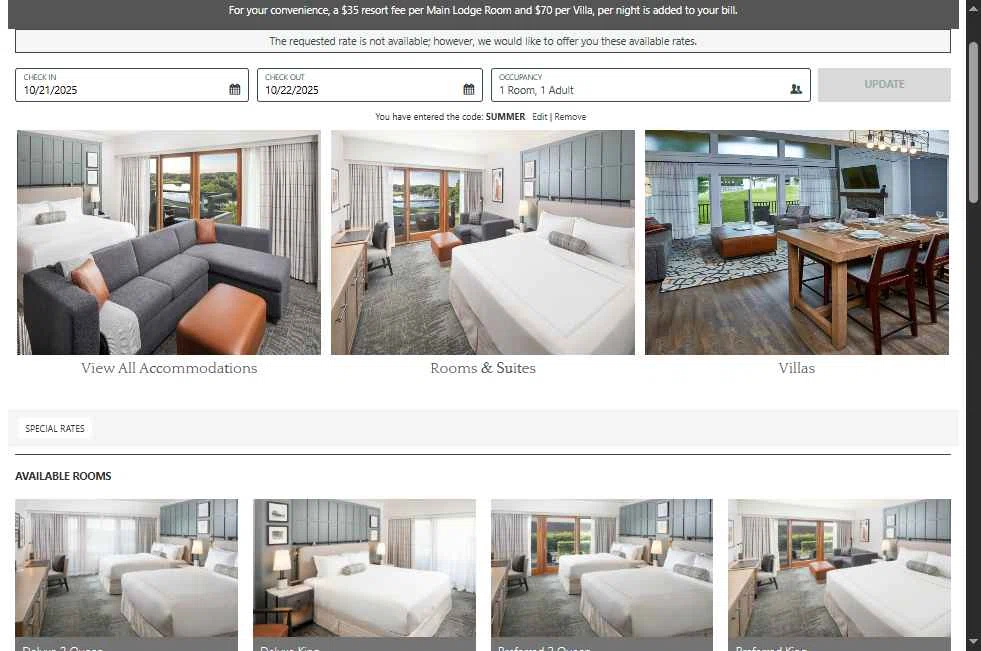 Grand Geneva Resort & Spa checkout page showing Grand Geneva Resort & Spa promo code box | Screenshot taken by SimplyCodes community member on Oct 14, 2025