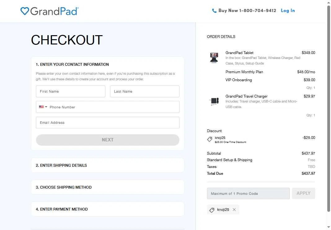 GrandPad checkout page showing GrandPad promo code box | Screenshot taken by SimplyCodes community member on Dec 17, 2025