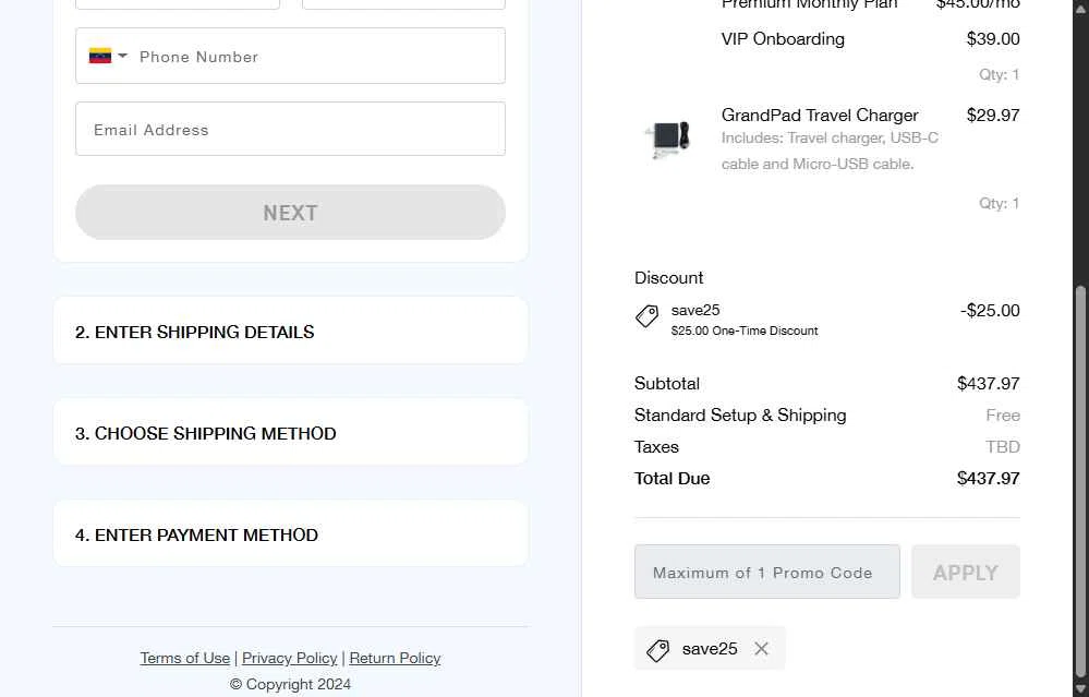 GrandPad checkout page showing GrandPad promo code box | Screenshot taken by SimplyCodes community member on Sep 30, 2025