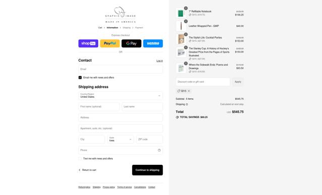 Graphic Image checkout page showing Graphic Image discount code box | Screenshot taken by SimplyCodes community member on Aug 25, 2025