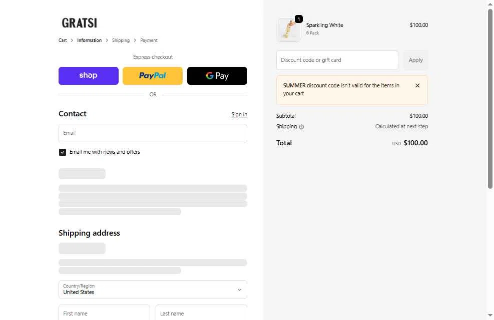 Gratsi checkout page showing Gratsi discount code box | Screenshot taken by SimplyCodes community member on Dec 20, 2025
