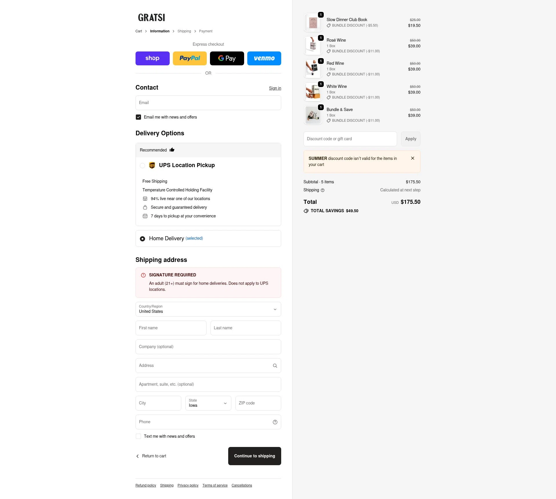 Gratsi checkout page showing Gratsi discount code box | Screenshot taken by SimplyCodes community member on Jan 8, 2026