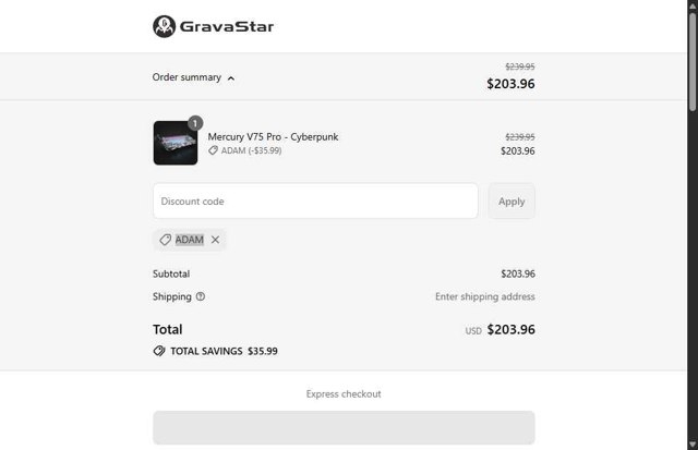 GravaStar checkout page showing GravaStar discount code box | Screenshot taken by SimplyCodes community member on Sep 6, 2025