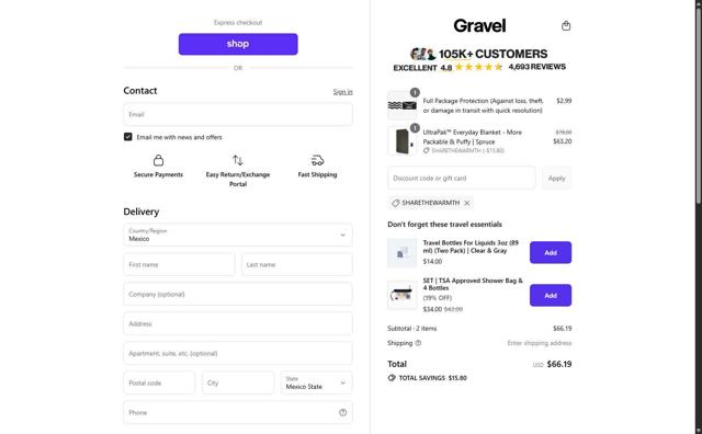 Gravel checkout page showing Gravel discount code box | Screenshot taken by SimplyCodes community member on Sep 11, 2025