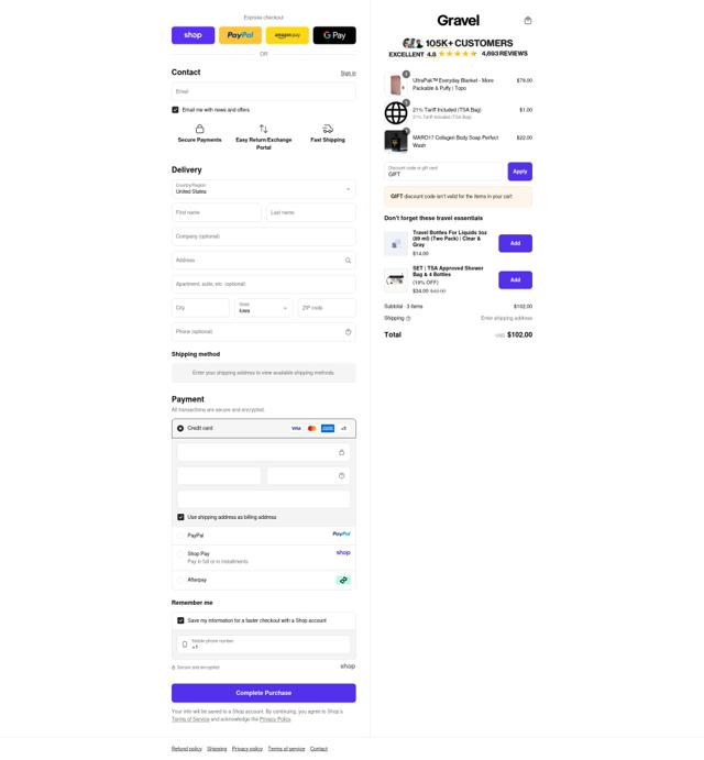 Gravel checkout page showing Gravel discount code box | Screenshot taken by SimplyCodes community member on Sep 12, 2025