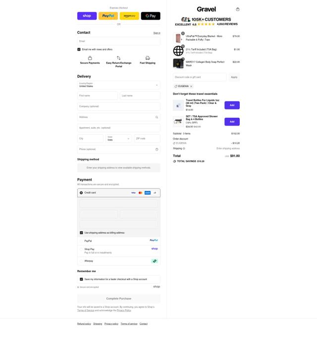 Gravel checkout page showing Gravel discount code box | Screenshot taken by SimplyCodes community member on Sep 12, 2025