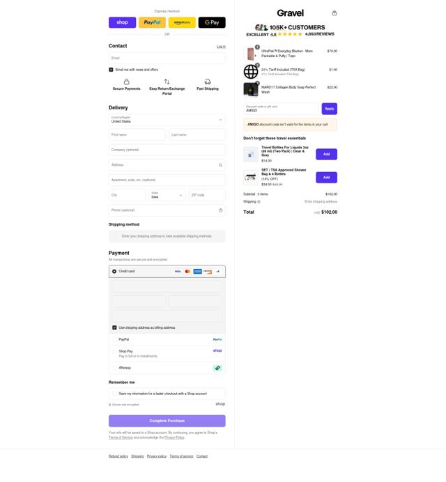 Gravel checkout page showing Gravel discount code box | Screenshot taken by SimplyCodes community member on Sep 8, 2025