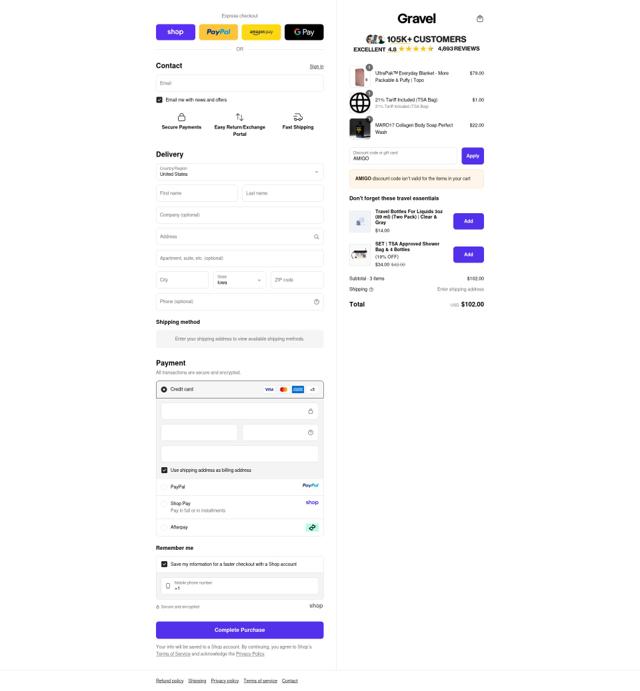 Gravel checkout page showing Gravel discount code box | Screenshot taken by SimplyCodes community member on Sep 12, 2025