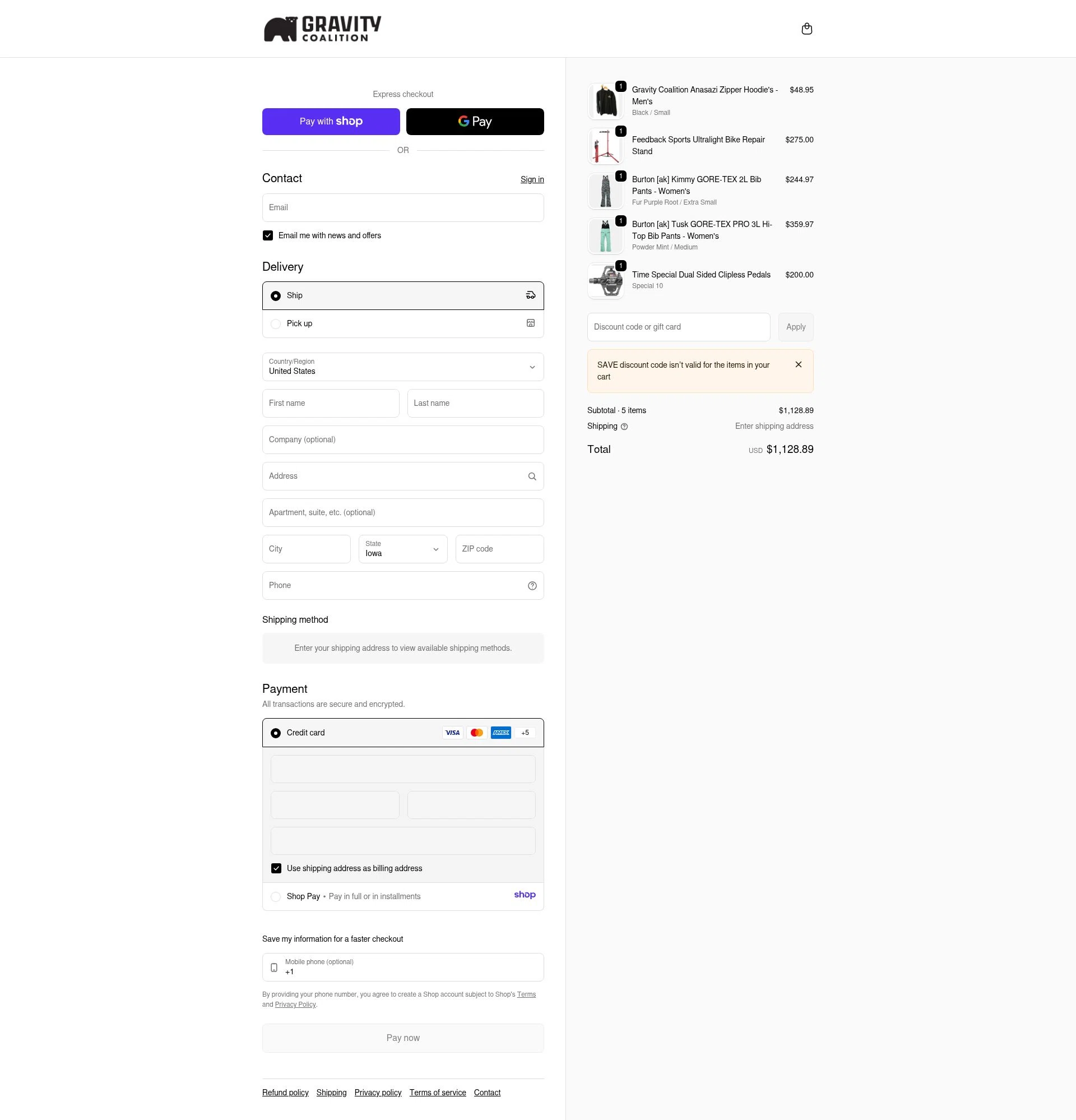 Gravity Coalition checkout page showing Gravity Coalition discount code box | Screenshot taken by SimplyCodes community member on Jan 10, 2026