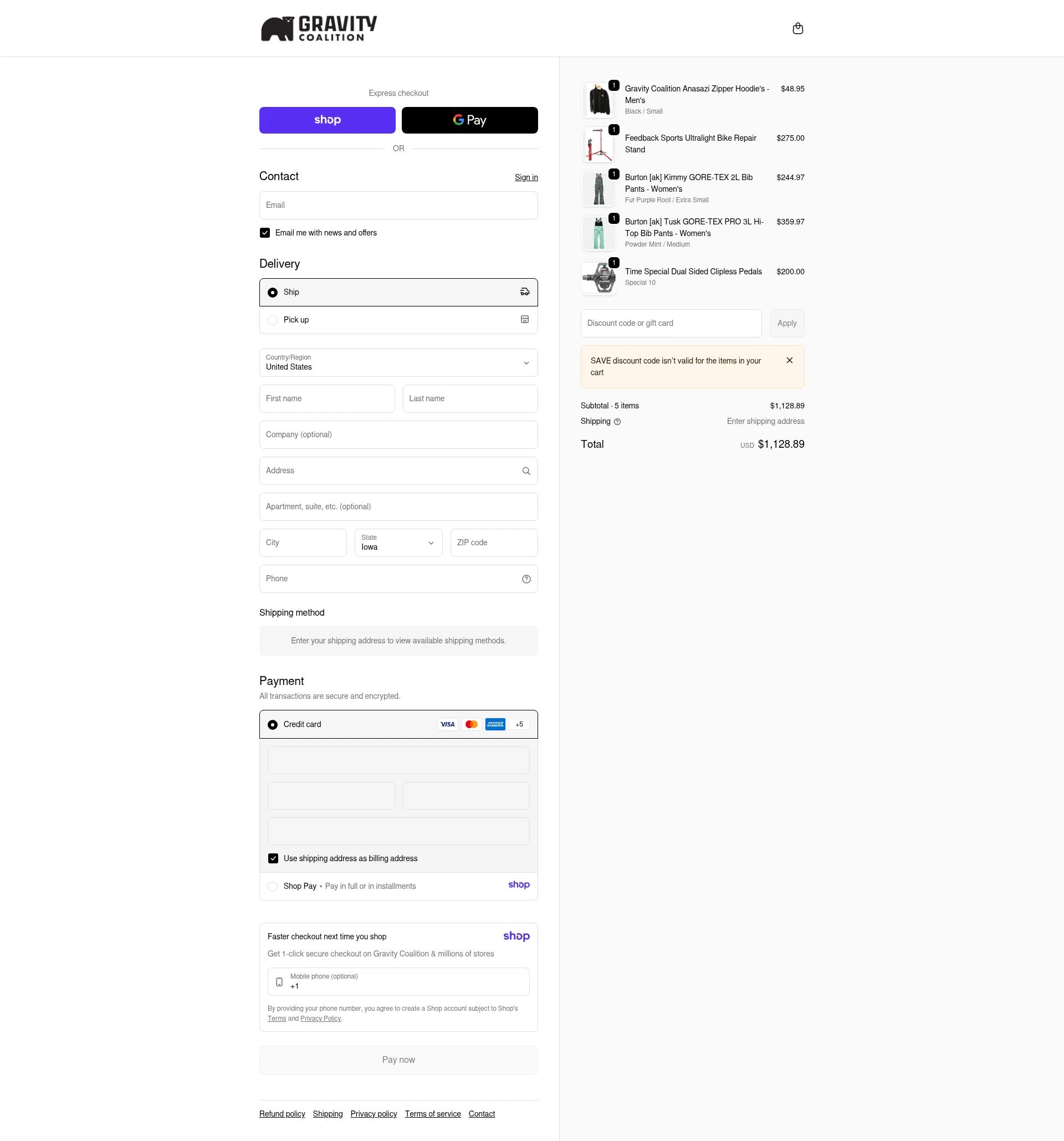 Gravity Coalition checkout page showing Gravity Coalition discount code box | Screenshot taken by SimplyCodes community member on Jan 20, 2026