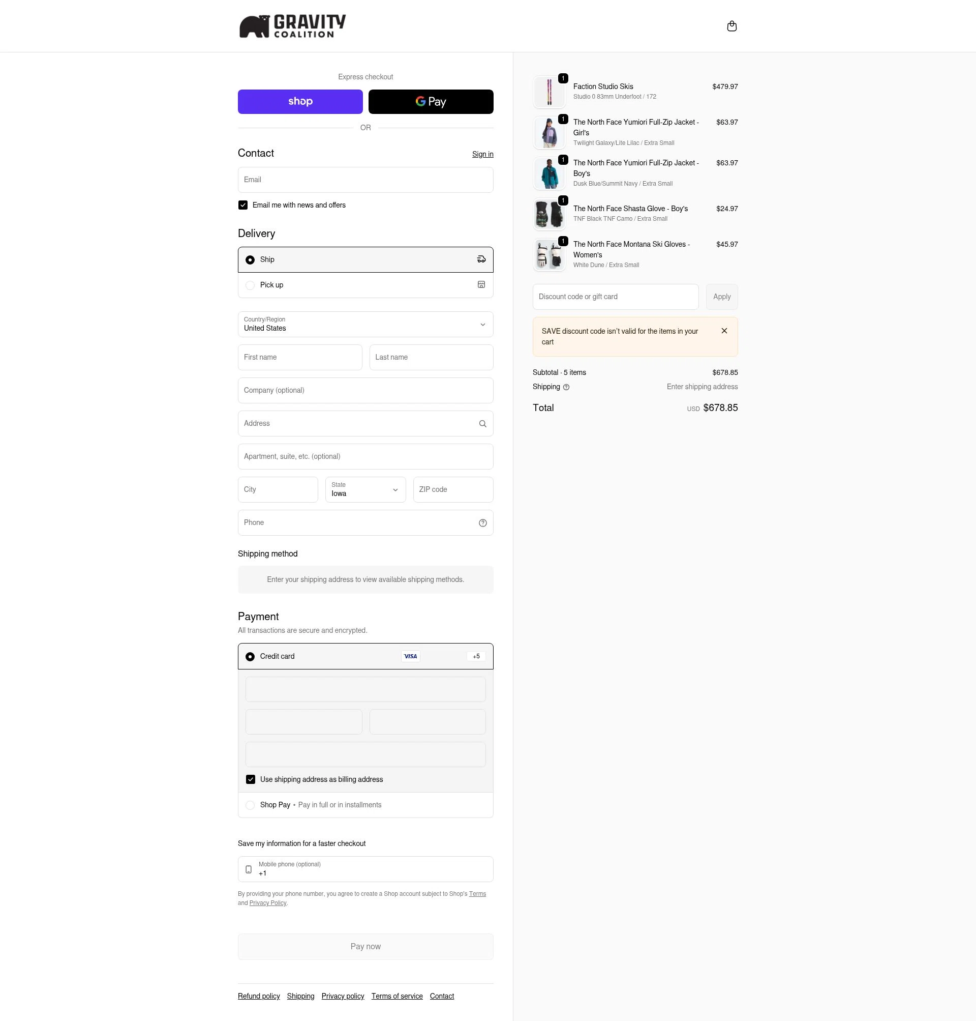 Gravity Coalition checkout page showing Gravity Coalition discount code box | Screenshot taken by SimplyCodes community member on Feb 20, 2026