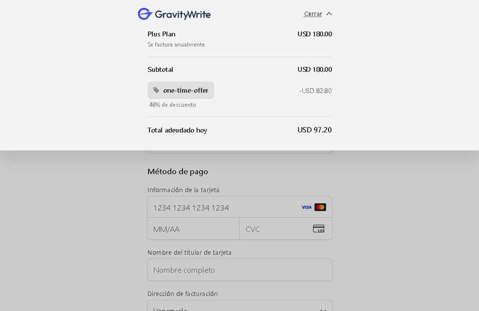 GravityWrite checkout page showing GravityWrite coupon code box | Screenshot taken by SimplyCodes community member on Dec 14, 2025