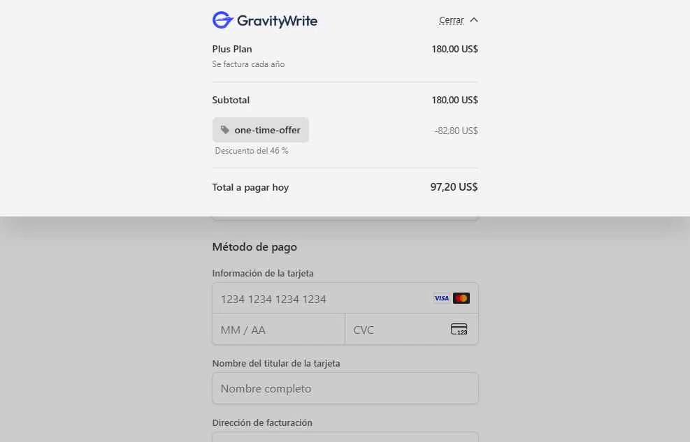 GravityWrite checkout page showing GravityWrite coupon code box | Screenshot taken by SimplyCodes community member on Feb 19, 2026