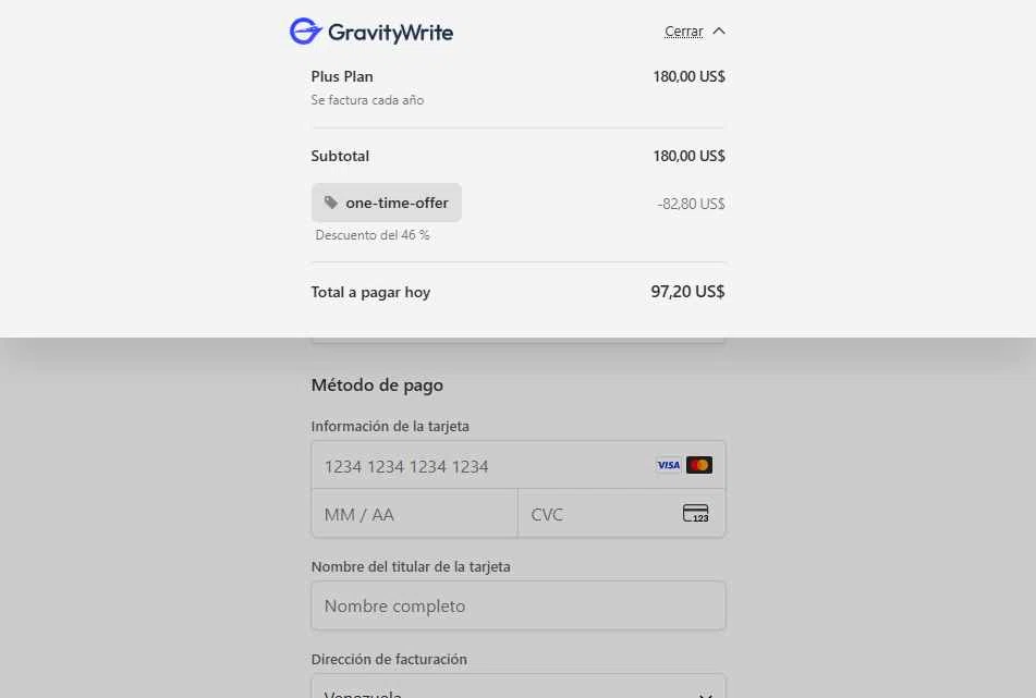 GravityWrite checkout page showing GravityWrite coupon code box | Screenshot taken by SimplyCodes community member on Nov 15, 2025