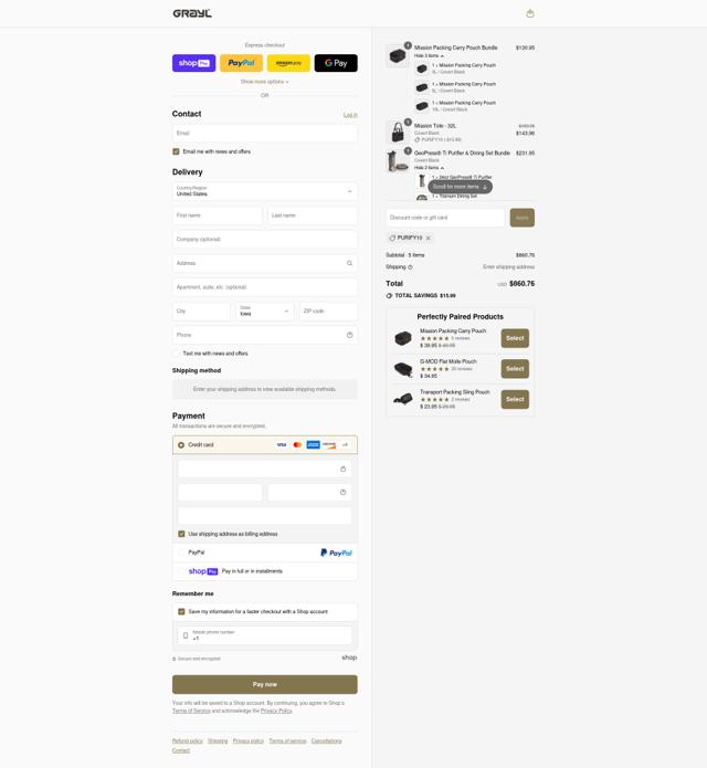 GRAYL checkout page showing GRAYL discount code box | Screenshot taken by SimplyCodes community member on Aug 6, 2025