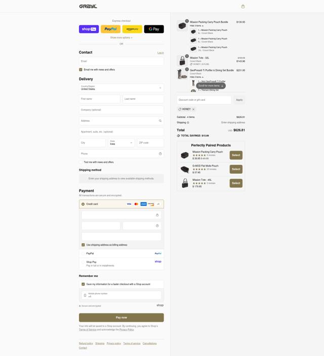 GRAYL checkout page showing GRAYL discount code box | Screenshot taken by SimplyCodes community member on Aug 19, 2025