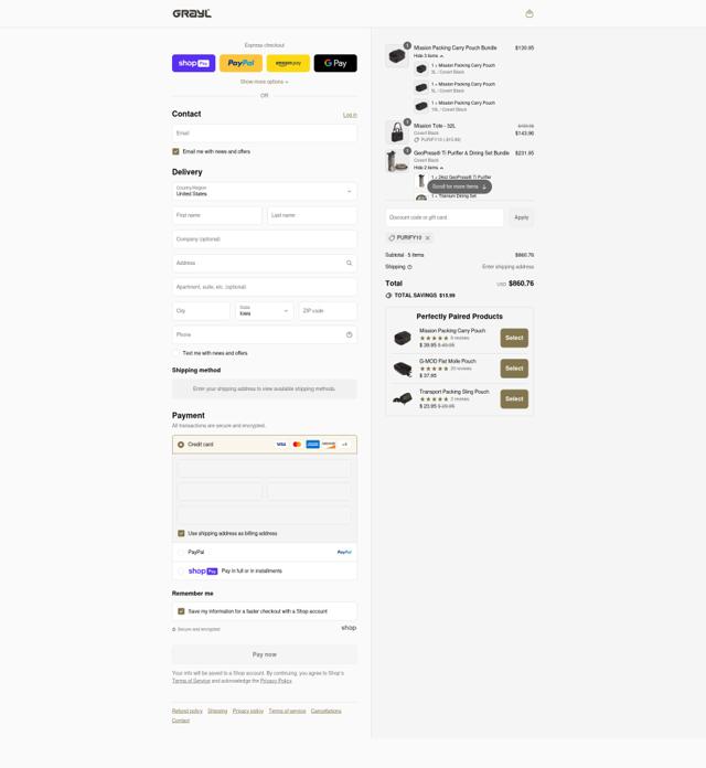 GRAYL checkout page showing GRAYL discount code box | Screenshot taken by SimplyCodes community member on Aug 14, 2025