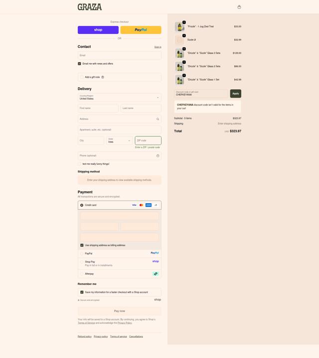 Graza checkout page showing Graza discount code box | Screenshot taken by SimplyCodes community member on Sep 23, 2025