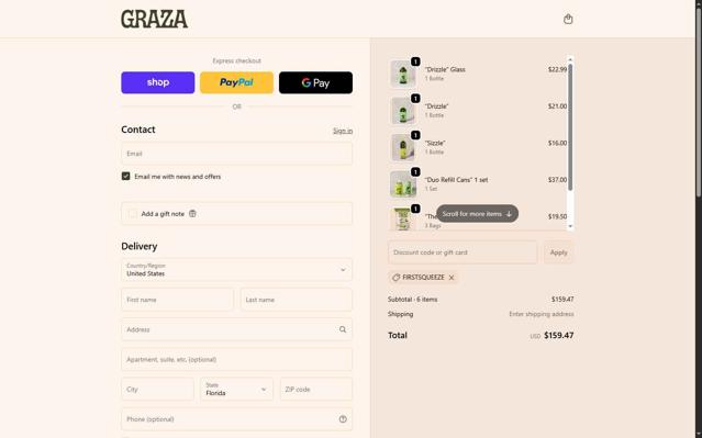 Graza checkout page showing Graza discount code box | Screenshot taken by SimplyCodes community member on Sep 27, 2025