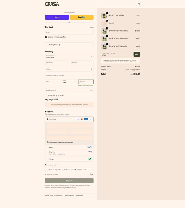 Graza checkout page showing Graza discount code box | Screenshot taken by SimplyCodes community member on Sep 23, 2025