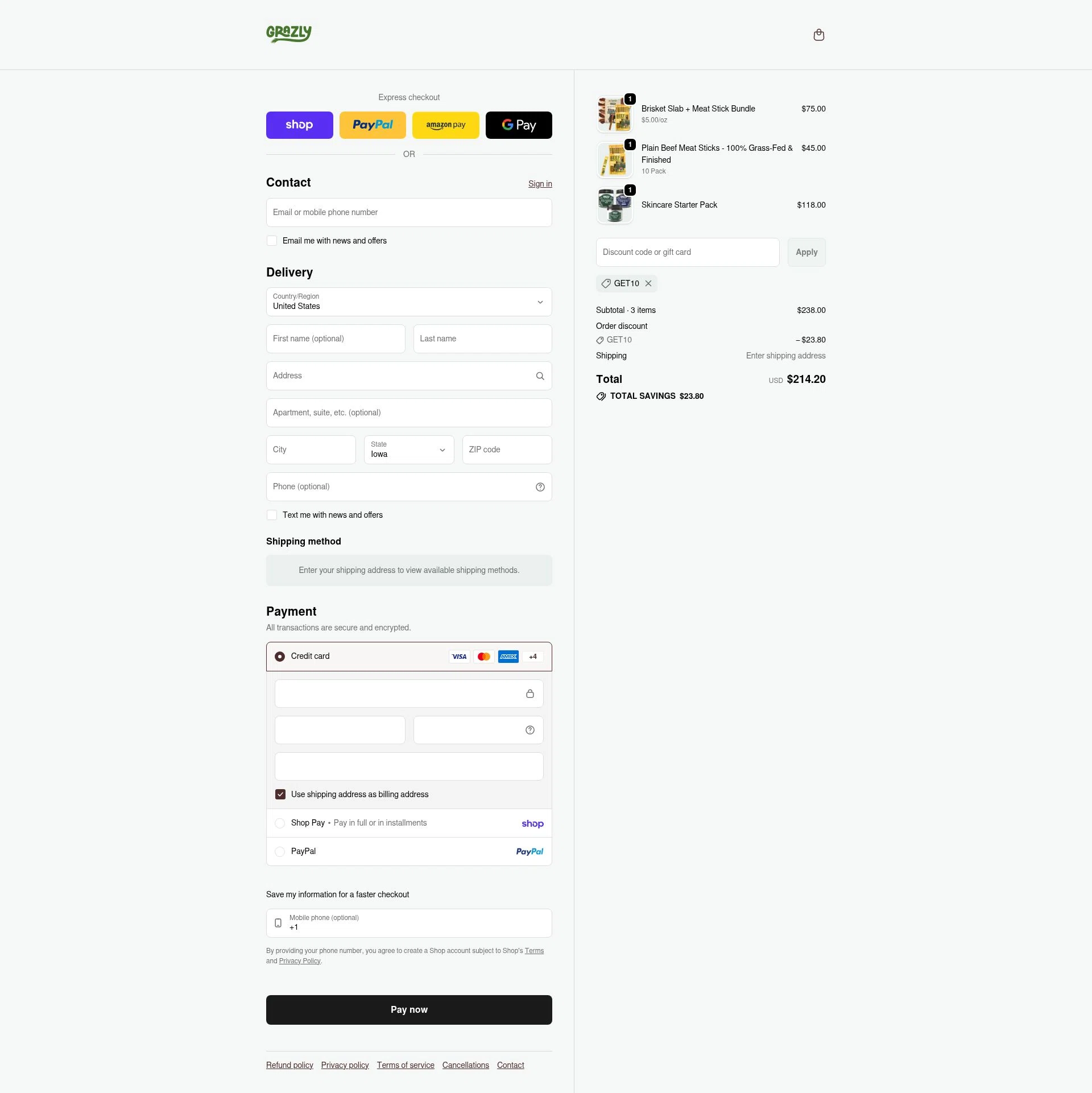 Grazly checkout page showing Grazly discount code box | Screenshot taken by SimplyCodes community member on Feb 6, 2026