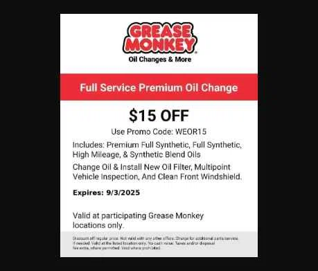 Grease Monkey Auto checkout page showing Grease Monkey Auto promo code box | Screenshot taken by SimplyCodes community member on Aug 21, 2025