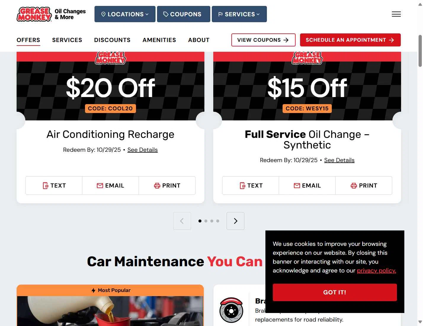 Grease Monkey Auto checkout page showing Grease Monkey Auto promo code box | Screenshot taken by SimplyCodes community member on Oct 15, 2025