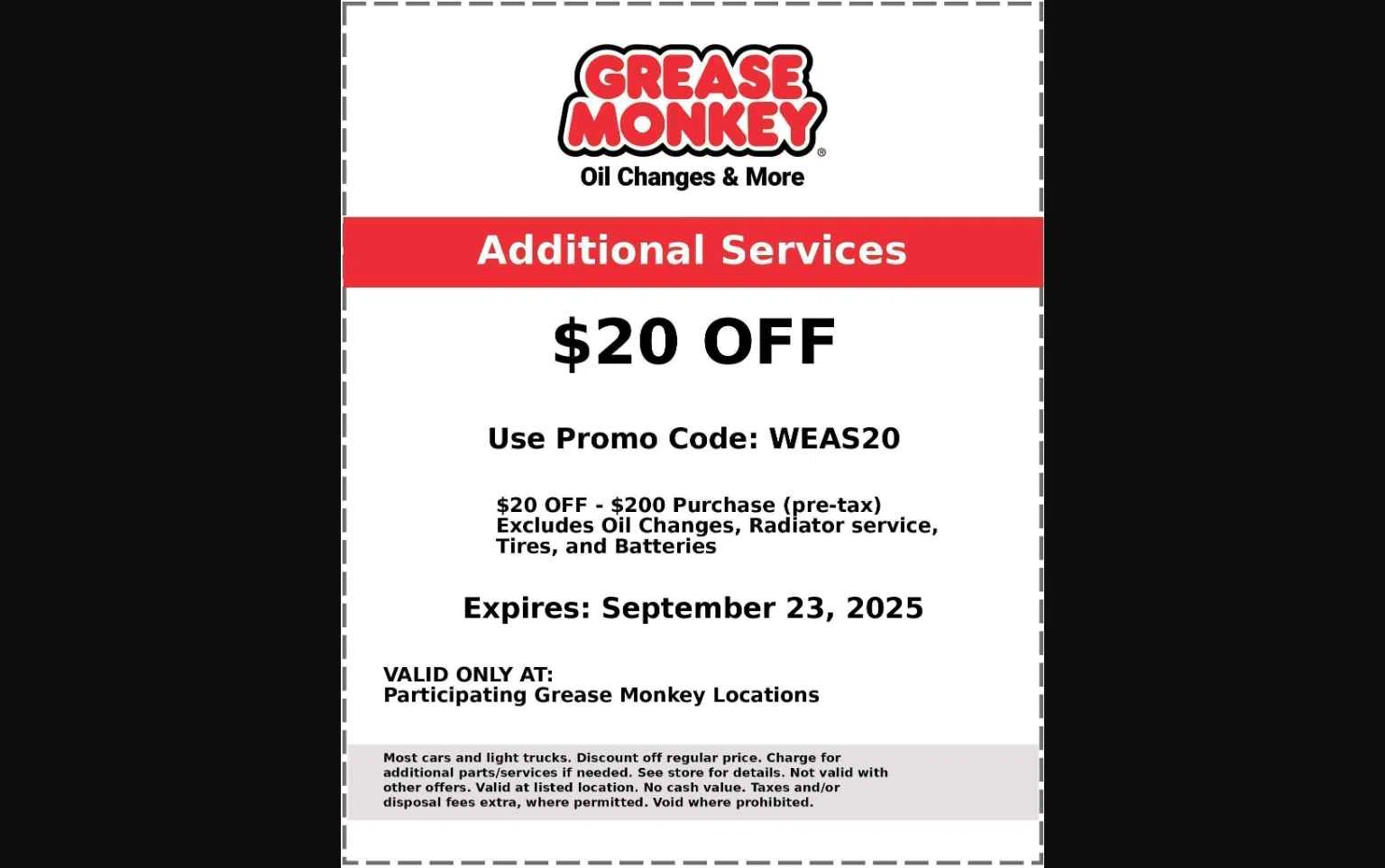 Grease Monkey Auto checkout page showing Grease Monkey Auto promo code box | Screenshot taken by SimplyCodes community member on Sep 9, 2025