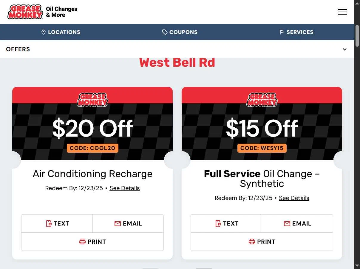 Grease Monkey Auto checkout page showing Grease Monkey Auto promo code box | Screenshot taken by SimplyCodes community member on Dec 9, 2025