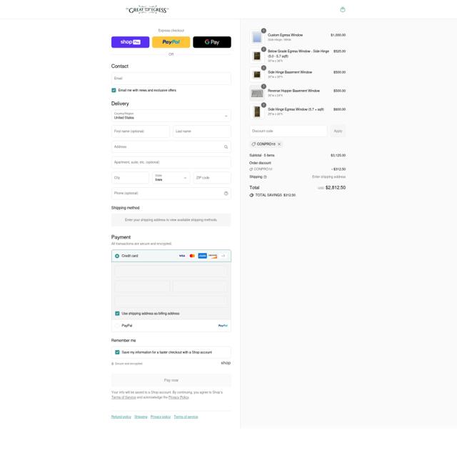 The Great Egress Co. checkout page showing The Great Egress Co. promo code box | Screenshot taken by SimplyCodes community member on Aug 15, 2025