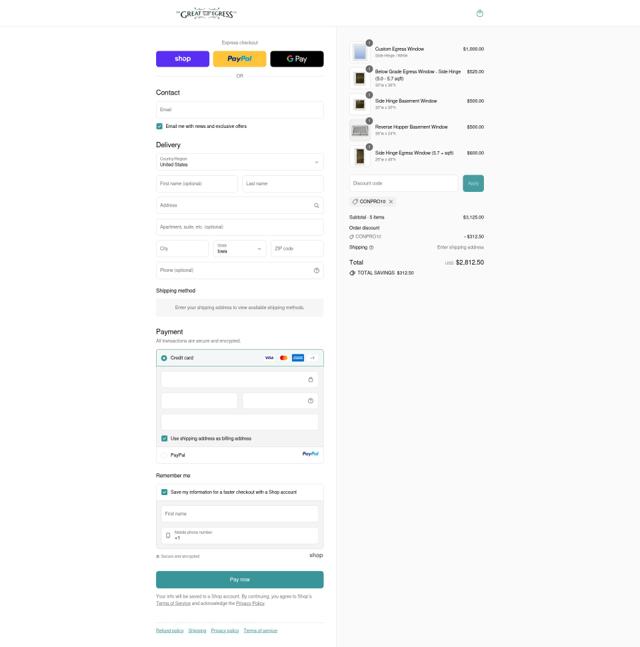 The Great Egress Co. checkout page showing The Great Egress Co. promo code box | Screenshot taken by SimplyCodes community member on Sep 15, 2025