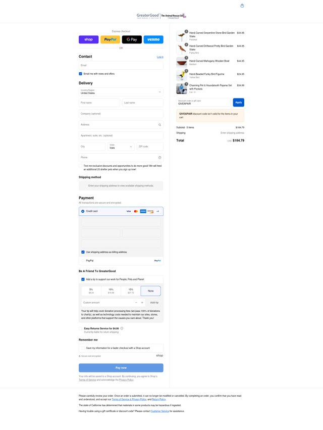 GreaterGood checkout page showing GreaterGood coupon code box | Screenshot taken by SimplyCodes community member on Sep 7, 2025