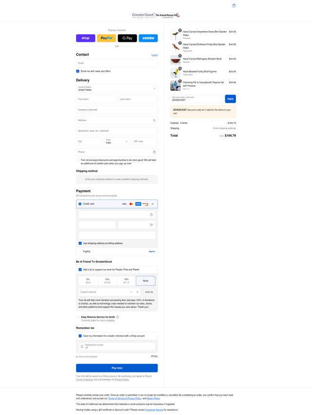 GreaterGood checkout page showing GreaterGood coupon code box | Screenshot taken by SimplyCodes community member on Sep 7, 2025