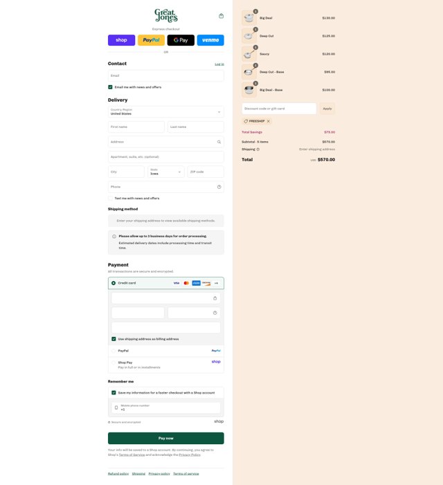Great Jones checkout page showing Great Jones discount code box | Screenshot taken by SimplyCodes community member on Sep 6, 2025